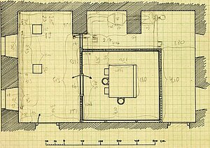 Pulksteņu pagraba telpas rasējums Nr. 1. LU Muzeja krājums (CM1714)