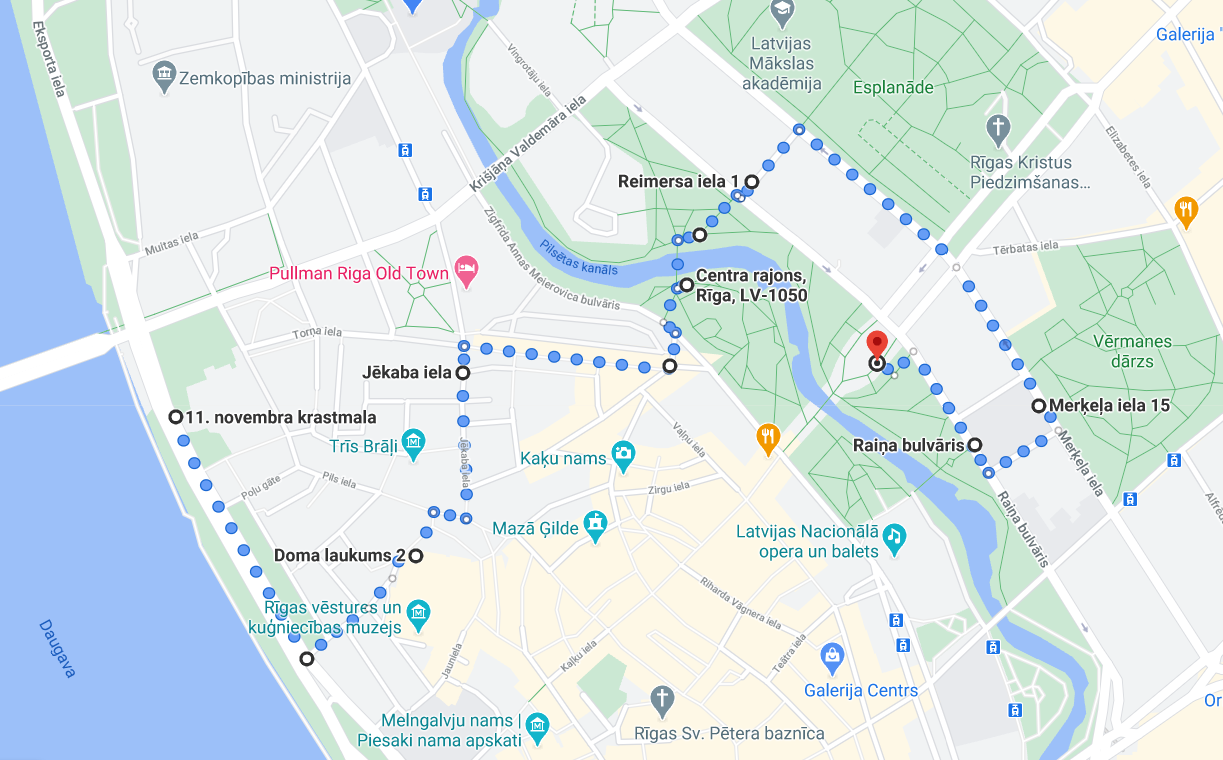 Pastaigas maršruts Google Maps vietnē